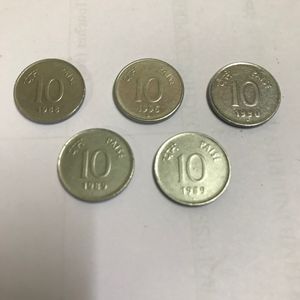 Rare Collection 10 Paise Coins Small Size For Numismatics(5 Pcs)