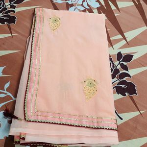 Pretty Peach Colour Light Work Saree🌸