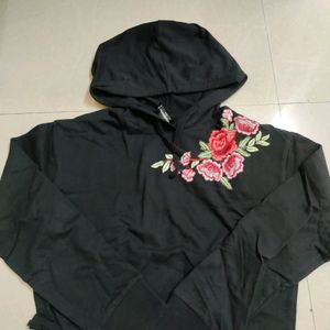 Floral Black Cropped Hoodie