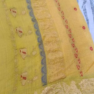 Gadwal yellow colour saree