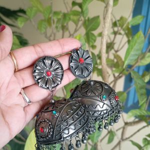 Big Jhumka With Red Stones