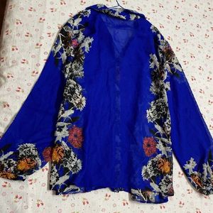 Blue Blouson Sheer Top