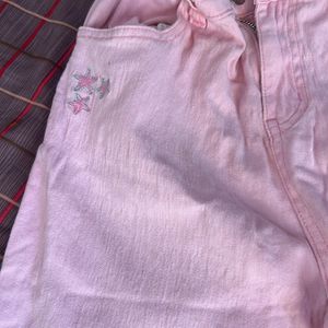 Pink Cotton Jeans Pants