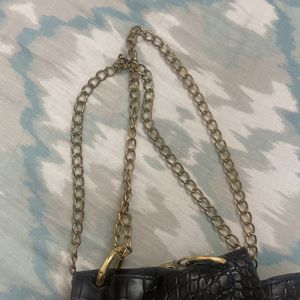 Gold Buckle Black Sling Bag With Adjustable Chain