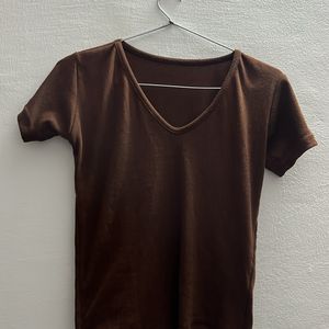 V Neck Brown Top