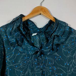 Navy Blue Printed Casual Top Women's