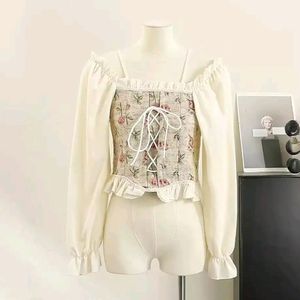 Korean Vintage Puff Sleeves Floral Corset Top 🦋🌷