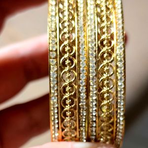 ✨FANCY Gold Plated Austrian Dimond Bangles Set New