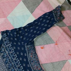 Printed Blue Nayra Cut Kurta