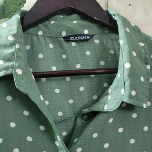 Olive Green Polka Dot Crop Shirt