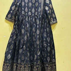 Avaasa Block Print Black A-line Kurta Size XL