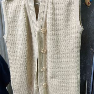 Classic Beige Sleeveless Knitted Cardigan - Unisex