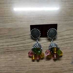 Handmade Jhumka In Silver Multicolor