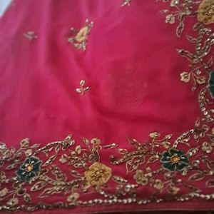 Dark Pink Saree With Embroidery Work No Ret