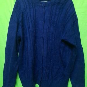 Women's Blue Sweater Wool Knitted Cardigan Button