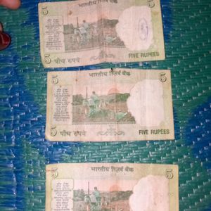 3 Pics 5 Rupees Tractor Note Old