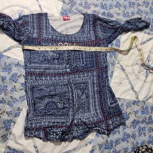 Blue Top With White And Red Prints