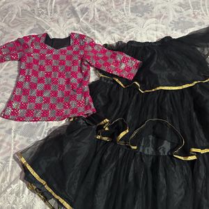 Black Pink Lehenga Girls