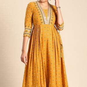 Yellow Anarkali Kurta With Trousers Set For Beauty