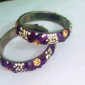 Purple Kundan Bangle Set