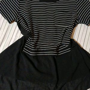 High Low Black&White Strip A Line Top