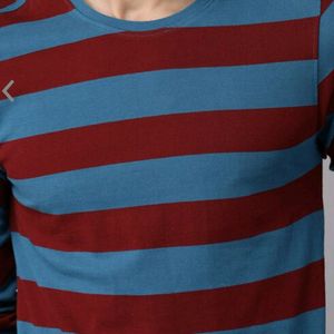 Roadster Maroon & Blue Stripped Cotton Tshirt