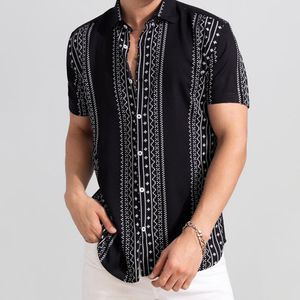 Stylish Black Shirt with White Motif Design - M/4