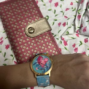 Pink Wallet With Freebie Watch ⌚️