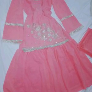 Pink Heavy Embroidered Sharara Suit