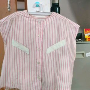 Pink Crop Strip Shirt