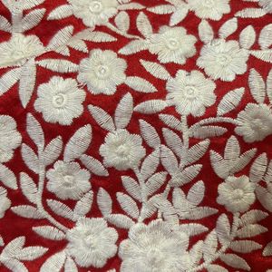 Red Anarkali Kurta With White Embroidery