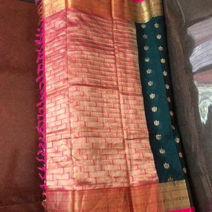 Deep Green And Magenta Cotton Silk Sari Vth Blouse