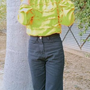 Yellow Ruffled Crop Top For Woman's