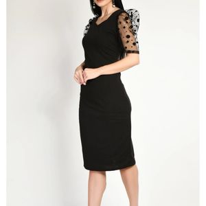 Black bodycon dress with puff sleeves