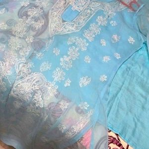 Sky Blue Chikankari Kurti With Inner