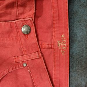 Red Knee Length Denim Shorts