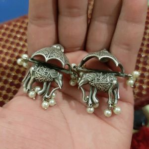 German Silver Antique Elephant Earrings