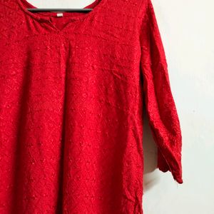 Red Chikankari Kurta