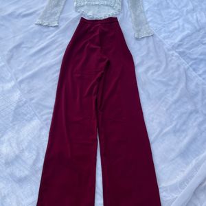 Maroon Highrise Flared Korean Formal Casual Pants