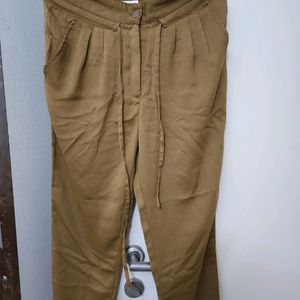 Brown High Waist Trousers With Drawstrings