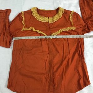 Cute Orange Top With Laces Fits M-L