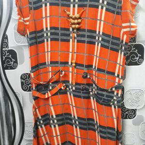 Orange Blue Check Shirt Typ Long  Frock