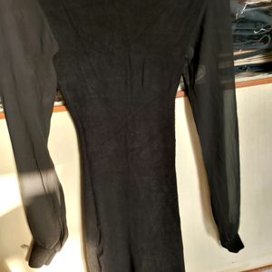 Black Ribbed Mini Dress With Net Sleeves (Full)