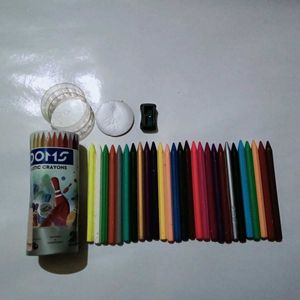 DOMS 27 Plastic Crayons & Free Sharpener With Box