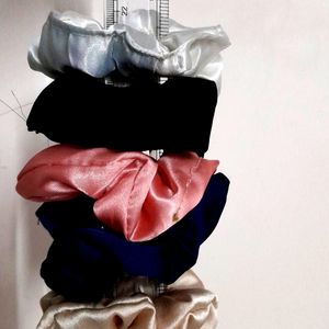 Pack Of 5 Soft Fabric Hair Scrunchies