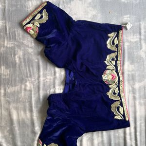 Gold And royal Blue Handwork Saree