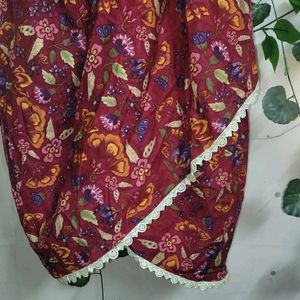 Maroon Colour Printed Wrap Dress With Multi Layer