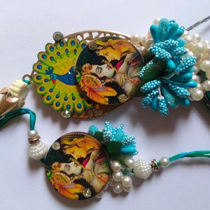 Radha -Krishna Design Rakhi and lumba set & Thali