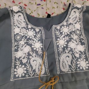 Grey Chikankari Short Kurti