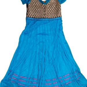 Blue Anarkali Top with Transparent Netted Hand